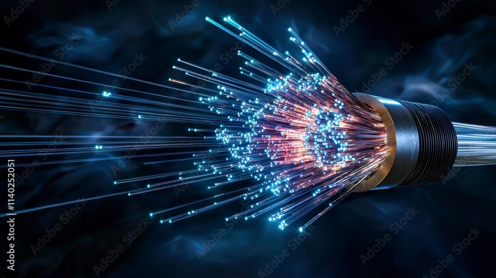 Poster light refraction visualization in fiber optic technology digital art dark background conceptual pers