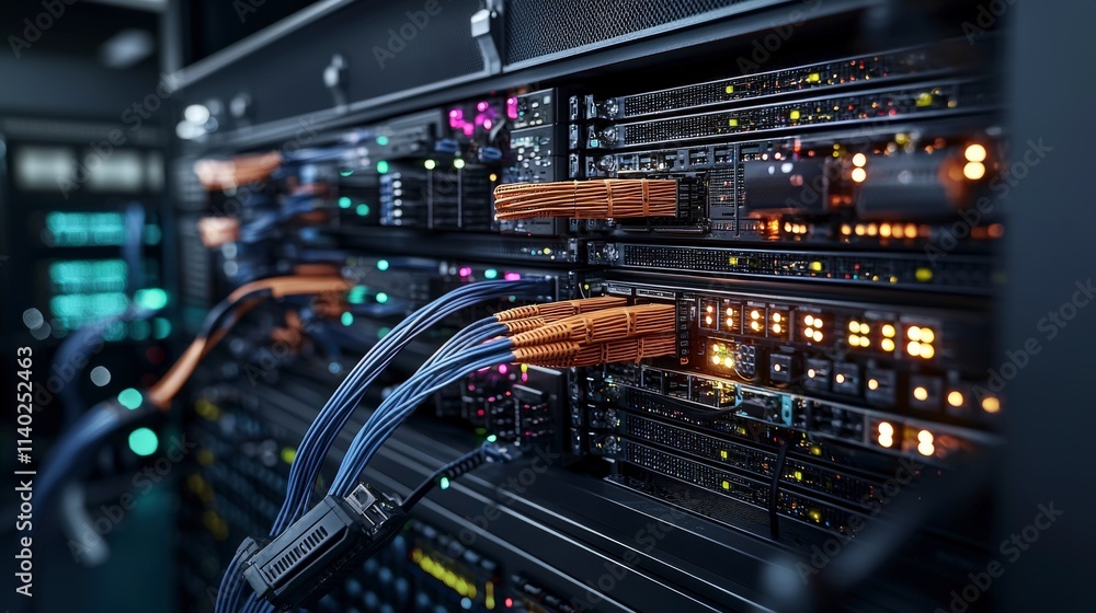 Aufkleber Data infrastructure event technology hub digital network high-tech environment wide-angle view fiber connectivity