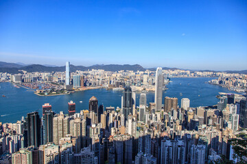 Obraz premium Stunning Panoramic View of Hong Kong Skyline and Victoria Harbour
