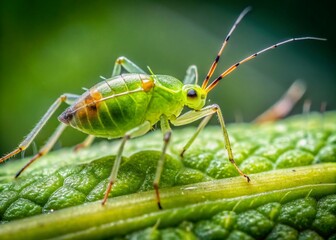 Fototapeta premium Aphis craccivora Koch Infestation: Macro Landscape Photography of Pea Aphid on Leaf