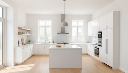 Scandinavian Style - Kitchen Interior Design With Scandinavian Concept - Hotel Kitchen - Apartment Kitchen Interior With Table - Interior Design