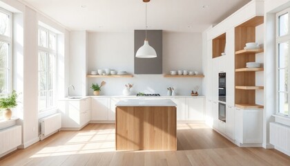 Scandinavian Style - Kitchen Interior Design With Scandinavian Concept - Hotel Kitchen - Apartment Kitchen Interior With Table - Interior Design