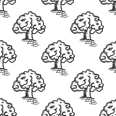 doodle tree pattern background. Tree pattern background. Seamless pattern trees background. flat illustration of tree. 