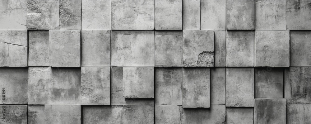 Poster concrete, futuristic mosaic tiles arranged in the shape of a wall. semigloss, blocks stacked to crea