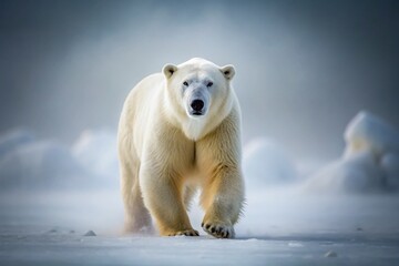 Arctic Polar Bear Snow Walk - Gray Sky Foggy Day Photography