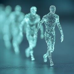 Futuristic holographic figures in motion