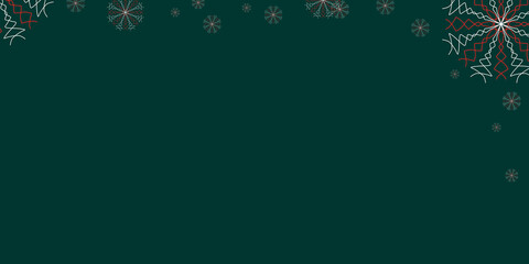 Merry Christmas and Happy New Year. Green background with snowflakes. Copy space. Blank for design