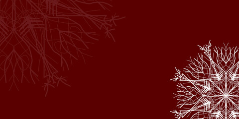 Red background frame with snowflakes. copy space. Blank for design. Merry Christmas and Happy New Year. Red background