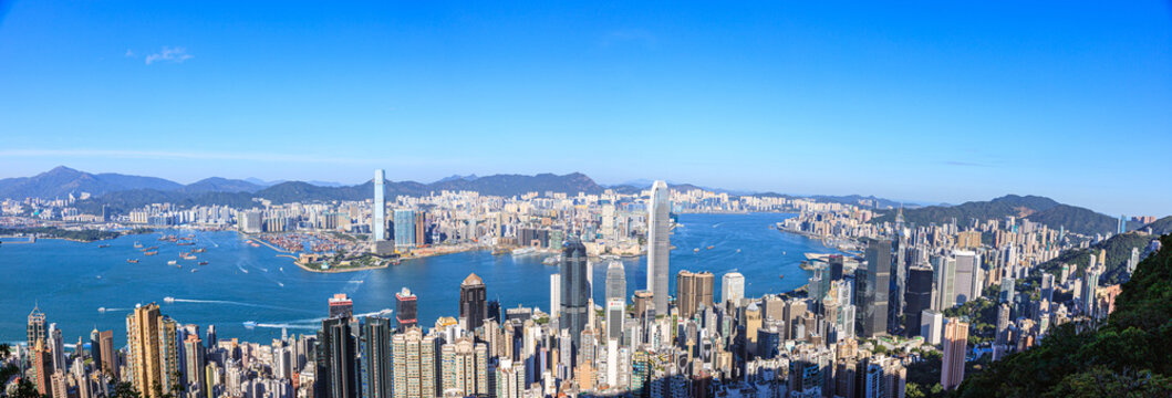 Stunning Panoramic View of Hong Kong Skyline and Victoria Harbour
