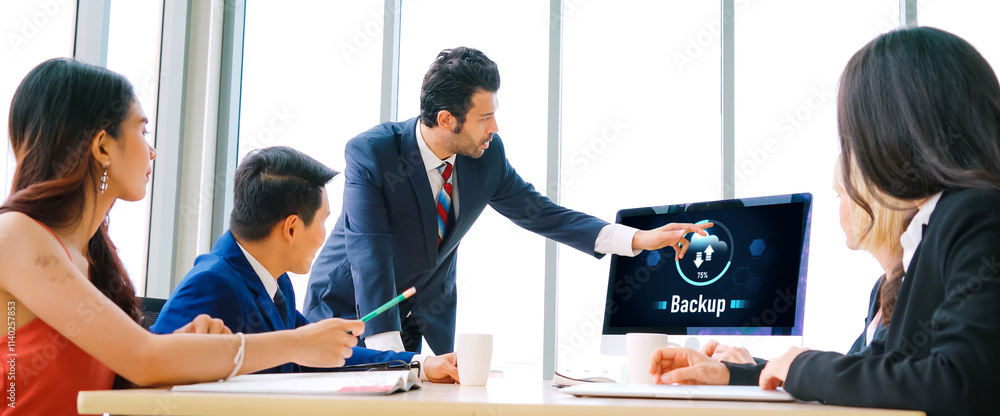 Poster backup storage data internet technology business concept. database storage cloud technology file dat