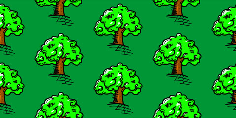 doodle tree pattern background. Tree pattern background. Seamless pattern trees background. flat illustration of tree. 