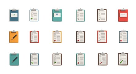 Diverse Illustration Set of Colorful Clipboards Featuring Checklists and Tasks for Business and Organization Concepts