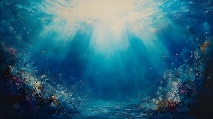 Fototapeta premium Underwater Paradise Sunbeams Illuminating a Vibrant Coral Reef