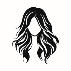 Women haircut icon. Female long hair silhouette, Beauty salon logo design. Black and white vector illustration