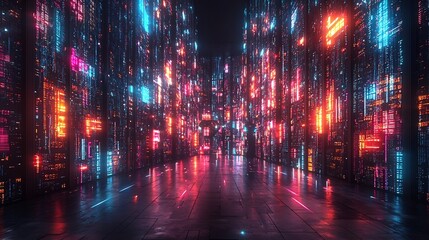 Obraz premium Robotic Arm Orchestrating Automated Logistics in Glowing High Tech Warehouse