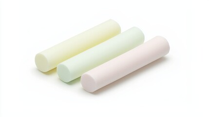Pastel Colored Cylindrical Objects Arranged on White Background