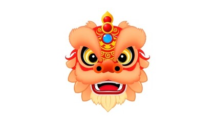 Lion Dance - Chinese Lion Dance Head Isolated - Lion Dance Head Icon - Barongsai Head Design - Icon Set - Set Of Lion Dance - Red Lion Dance