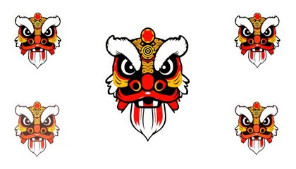 Obraz premium Lion Dance - Chinese Lion Dance Head Isolated - Lion Dance Head Icon - Barongsai Head Design - Icon Set - Set Of Lion Dance - Red Lion Dance