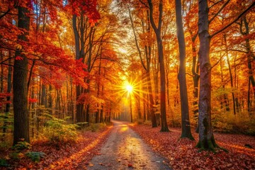 Obraz premium Autumn Sunset Forest, Bokeh Photography, Fall Woods, Golden Hour, Nature Photography, Magical Forest