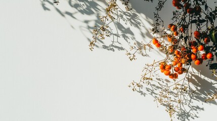 Sunlit Orange Berries and Dried Branches Shadow Play