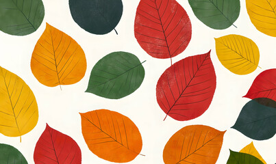 Obraz premium A colorful arrangement of various leaves in autumn hues on a light background.