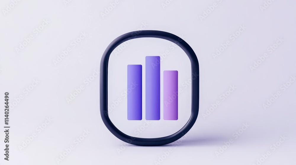 Poster 3d bar chart icon in rounded frame data analysis