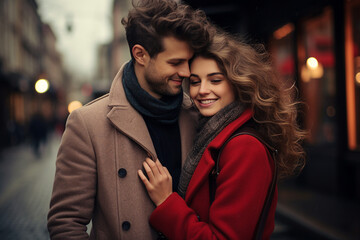 Naklejka premium Generative AI picture of sweet charming adorable couple on Valentine Day lovers Day celebration concept