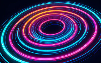 A circular wave, rippling outward in glowing neon rings, symbolizing innovation