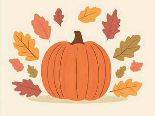 A vibrant pumpkin surrounded by autumn leaves, evoking a seasonal atmosphere.