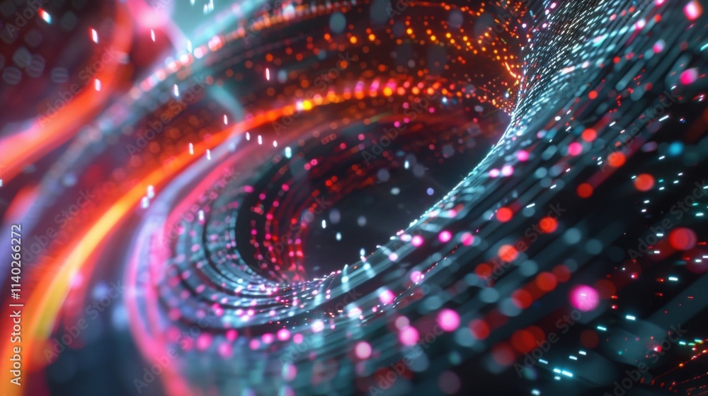 Poster bright glowing big data stream flowing through cyberspace in a swirling vortex, creating a mesmerizi