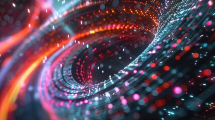 Obraz premium Bright glowing big data stream flowing through cyberspace in a swirling vortex, creating a mesmerizing visual representation of information flow