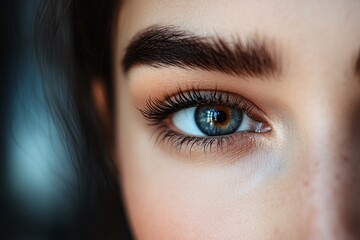 Obraz premium Woman showing long eyelashes and perfect eyebrows makeup