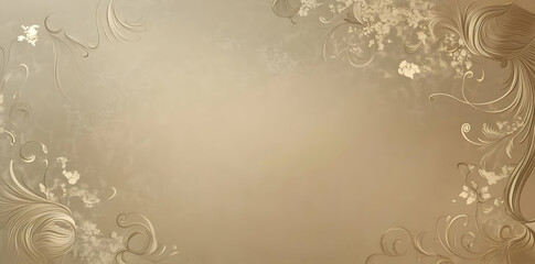 A decorative background featuring elegant floral designs in soft beige tones.