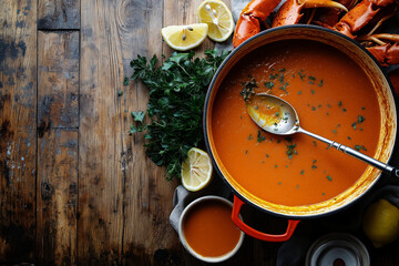 Vibrant seafood boil table setup coastal home food photography rustic kitchen topdown view