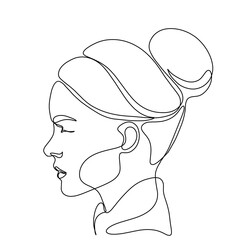 Woman Face Portrait Continuous One Line Drawing. Female Portrait Beautifull Outline Drawing Line Art. Female Line Abstract Portrait