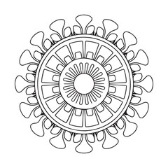 Contour mandala for color book. Monochrome illustration. Symmetrical pattern in a circle. A beautiful image for scrapbook. The template for printing on fabric. Picture for meditation and relaxation.