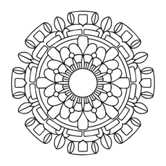 Contour mandala for color book. Monochrome illustration. Symmetrical pattern in a circle. A beautiful image for scrapbook. The template for printing on fabric. Picture for meditation and relaxation.
