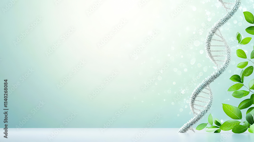 Aufkleber dna strand intertwines with green leaves symbolizing nature and biotechnology in a harmonious design