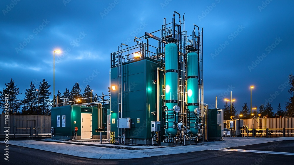 Poster green hydrogen facility with futuristic pipelines and renewable energy integration stock photo with 