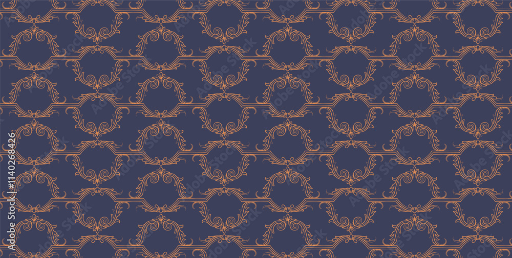 Poster sophisticated vector pattern featuring a repeating motif of ornate scrolls and curves, perfect for l
