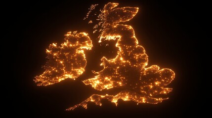 Glowing UK Ireland Map Night Lights Population Density
