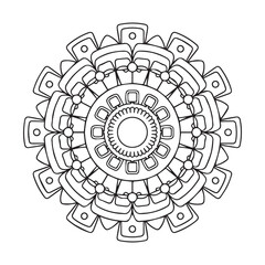Contour mandala for color book. Monochrome illustration. Symmetrical pattern in a circle. A beautiful image for scrapbook. The template for printing on fabric. Picture for meditation and relaxation.