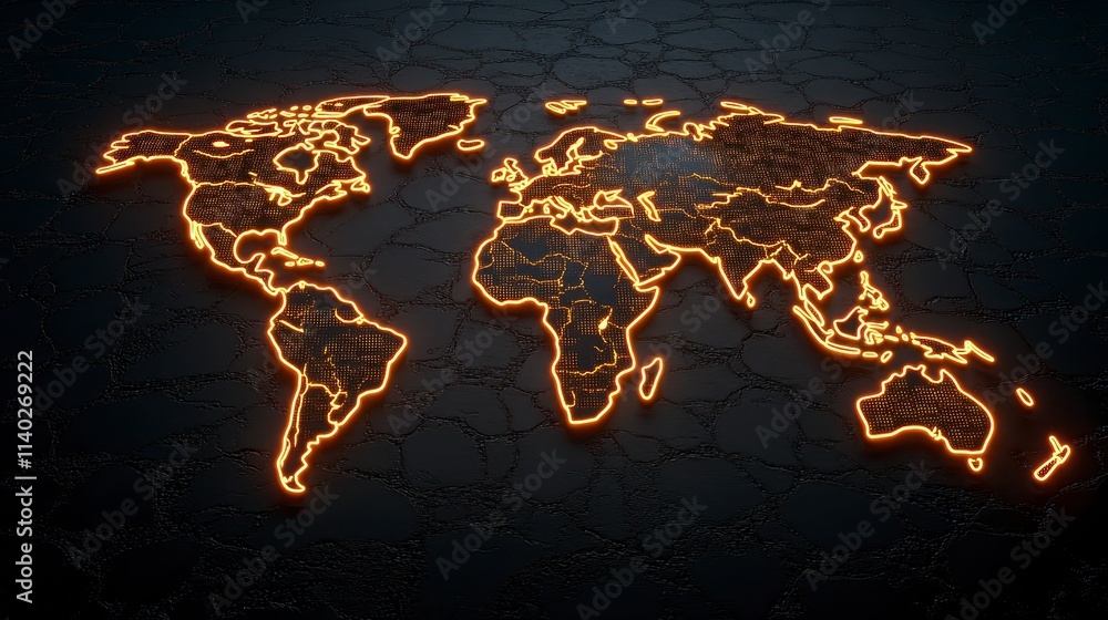 Poster glowing world map on dark textured background