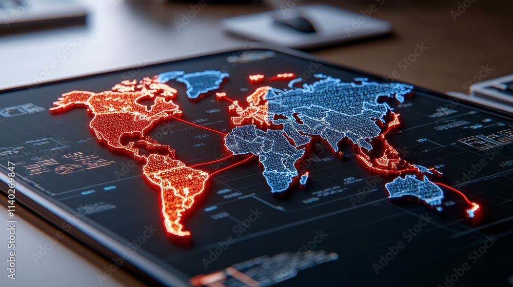 Aufkleber global network connection digital world map technology
