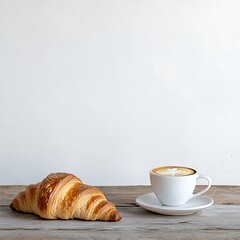 Fresh Croissant and Coffee on Clean White Background