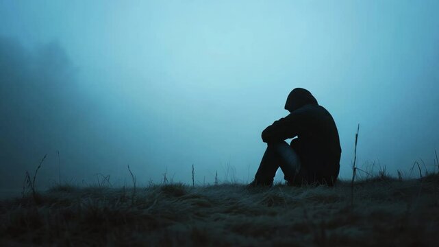 silhouette of a person on a hill representing isolation loneliness and depression