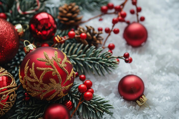 Holidays eve atmosphere cozy decoration at home on blurred christmas tree backdrop ai generative