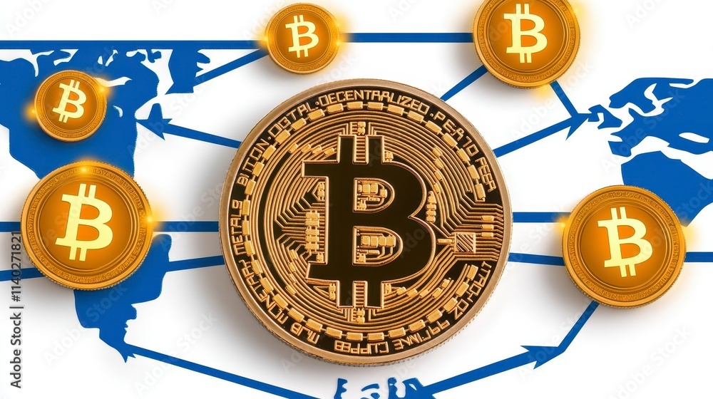Poster global bitcoin network cryptocurrency blockchain finance