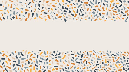 Cute background with colorful confetti. Party doodles vector border. Abstract hand drawn childish shapes on beige backdrop with copy space. Festive banner design with colorful sprinkles