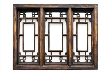 Chinese style vintage window frame clipping path on white background